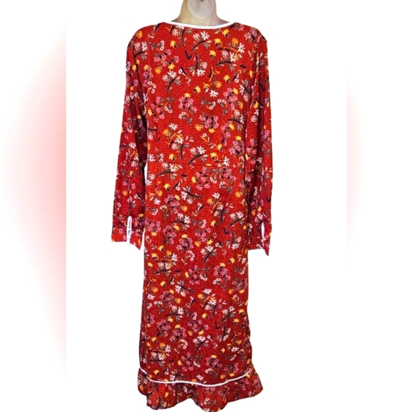 Free People Covent Garden Red Combo Wrap Midi Ruffle Dress,Size 10,NWT - Picture 2 of 16